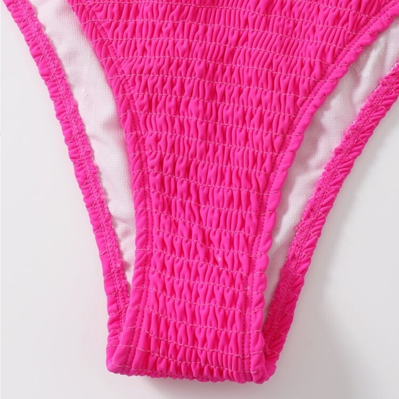 XS HOT PINK Smocked Tie Shoulder Bikini (2 piece) - Picture 3 of 5